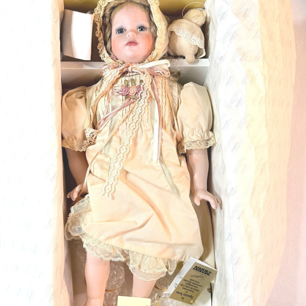 Seymour Mann Precious Porcelain Doll Cream Pink Dress Vintage 1991 NIB COA